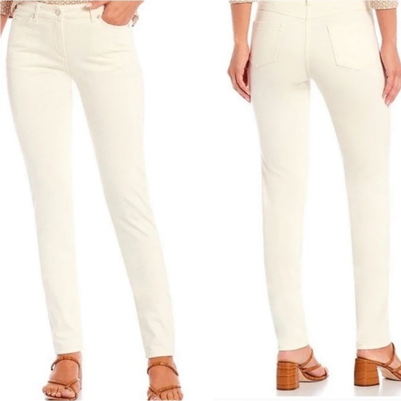 J. McLaughlin 10 off white color stretch jeans with goldtone accents cotton - Picture 1 of 6